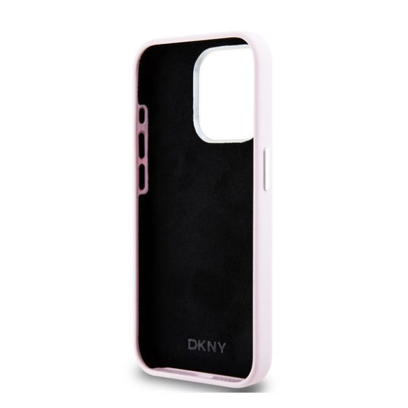 DKNY Liquid Silicone Silver Metal Logo Magsafe iPhone 15 Pro hátlap tok, rózsaszín