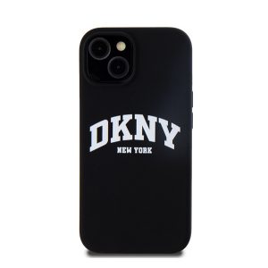 DKNY Liquid Silicone Arch Logo iPhone 15 MagSafe hátlap tok, fekete