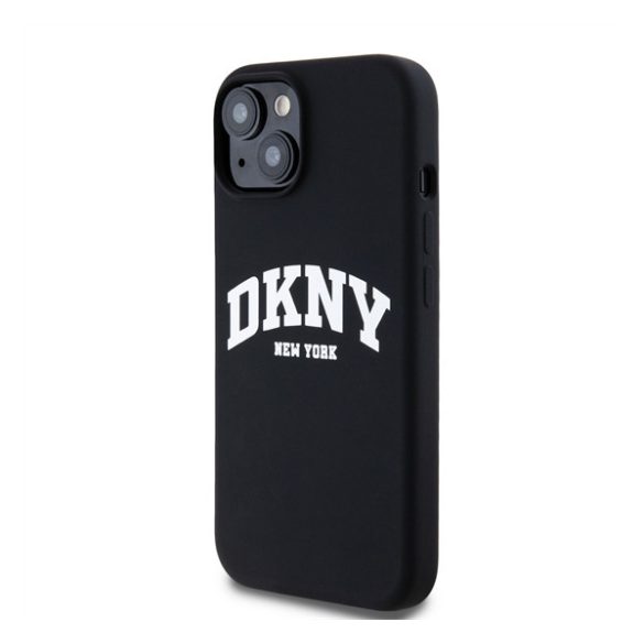 DKNY Liquid Silicone Arch Logo iPhone 15 MagSafe hátlap tok, fekete