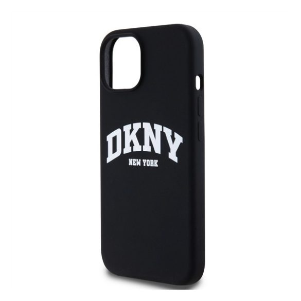 DKNY Liquid Silicone Arch Logo iPhone 15 MagSafe hátlap tok, fekete