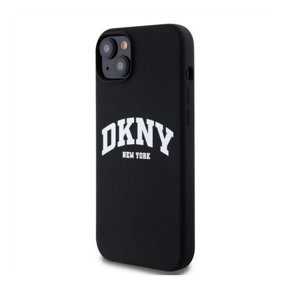 DKNY Liquid Silicone Arch Logo iPhone 15 Plus MagSafe hátlap tok, fekete