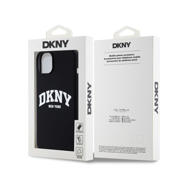 DKNY Liquid Silicone Arch Logo iPhone 15 Plus MagSafe hátlap tok, fekete