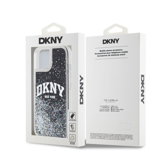 DKNY Liquid Glitter Arch Logo iPhone 15 hátlap tok, fekete