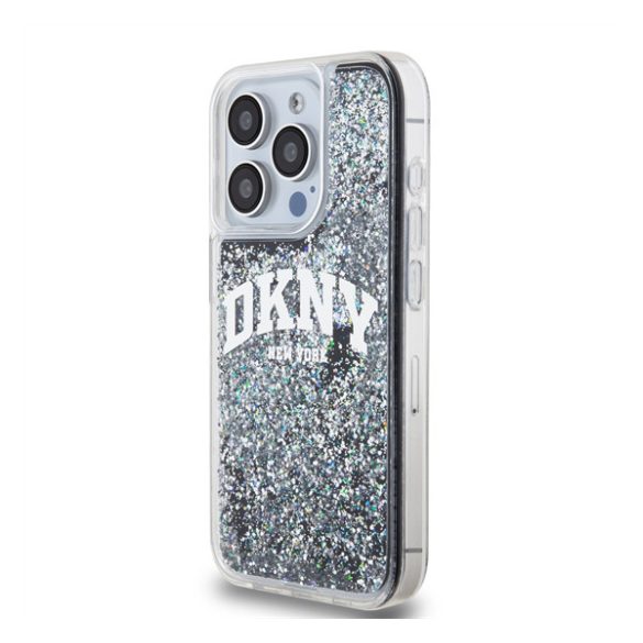 DKNY Liquid Glitter Arch Logo iPhone 15 Pro hátlap tok, fekete