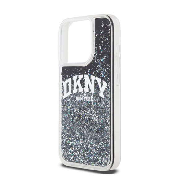 DKNY Liquid Glitter Arch Logo iPhone 15 Pro hátlap tok, fekete