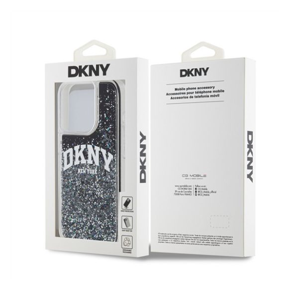 DKNY Liquid Glitter Arch Logo iPhone 15 Pro hátlap tok, fekete