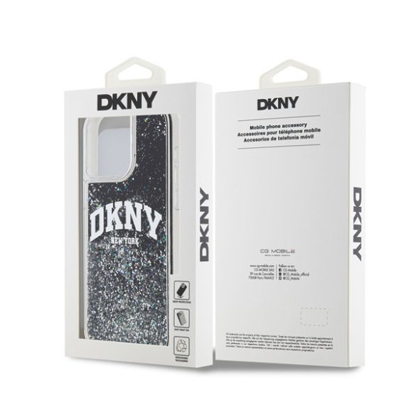 DKNY Liquid Glitter Arch Logo iPhone 15 Pro Max hátlap tok, fekete