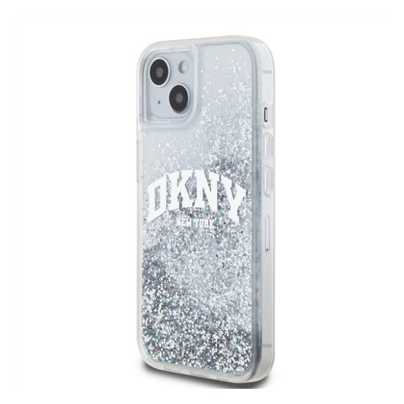 DKNY Liquid Glitter Arch Logo iPhone 15 hátlap tok, átlátszó