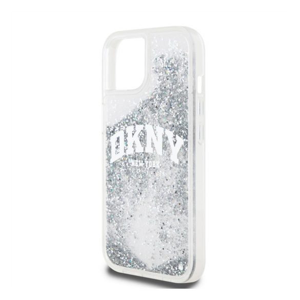 DKNY Liquid Glitter Arch Logo iPhone 15 hátlap tok, átlátszó