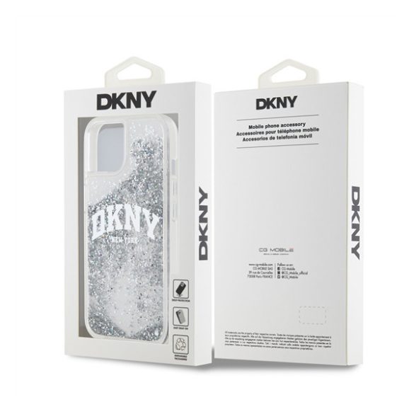 DKNY Liquid Glitter Arch Logo iPhone 15 hátlap tok, átlátszó