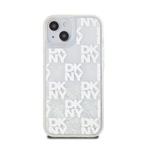 DKNY Liquid Glitter Checkered Pattern iPhone 15 hátlap tok, átlátszó