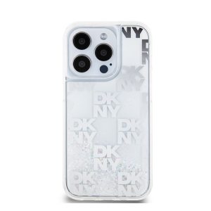 DKNY Liquid Glitter Checkered Pattern iPhone 15 Pro hátlap tok, átlátszó