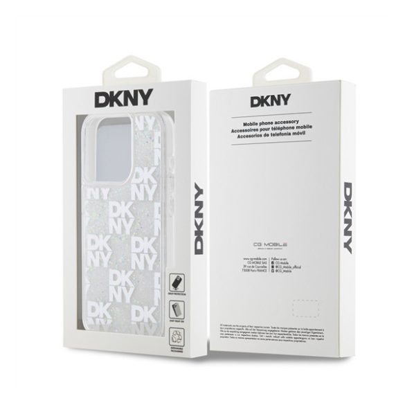 DKNY Liquid Glitter Checkered Pattern iPhone 15 Pro hátlap tok, átlátszó