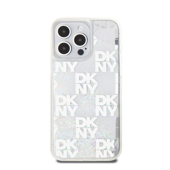 DKNY Liquid Glitter Checkered Pattern iPhone 15 Pro Max hátlap tok, átlátszó