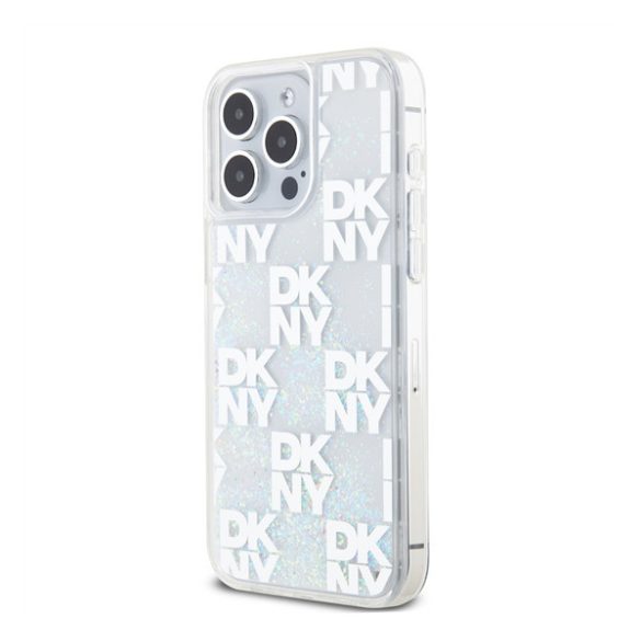 DKNY Liquid Glitter Checkered Pattern iPhone 15 Pro Max hátlap tok, átlátszó