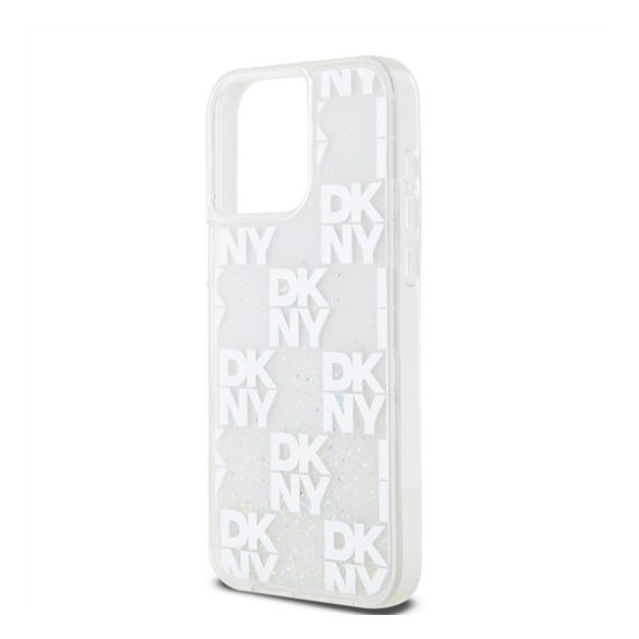 DKNY Liquid Glitter Checkered Pattern iPhone 15 Pro Max hátlap tok, átlátszó