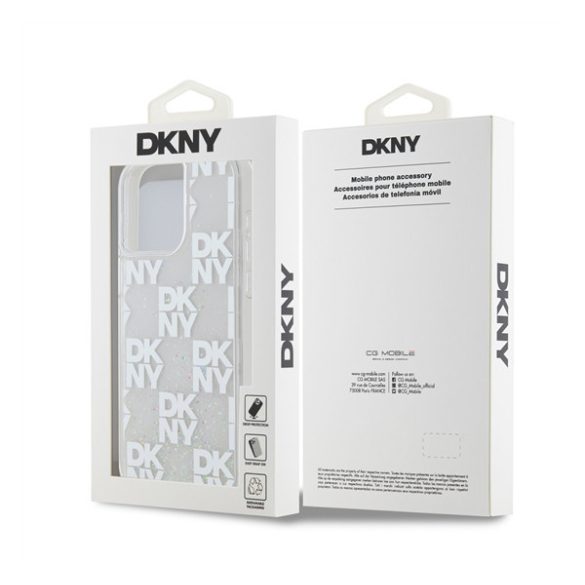 DKNY Liquid Glitter Checkered Pattern iPhone 15 Pro Max hátlap tok, átlátszó