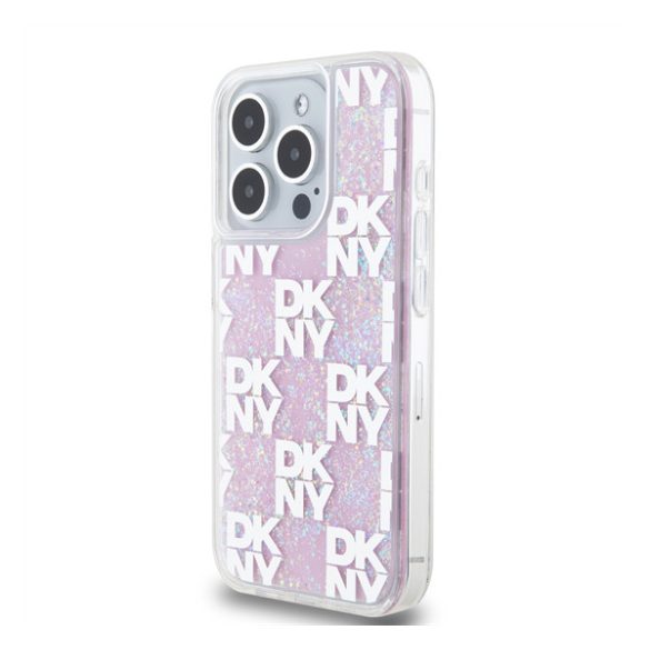 DKNY Liquid Glitter Checkered Pattern iPhone 15 Pro hátlap tok, rózsaszín