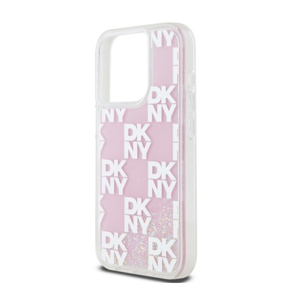 DKNY Liquid Glitter Checkered Pattern iPhone 15 Pro hátlap tok, rózsaszín