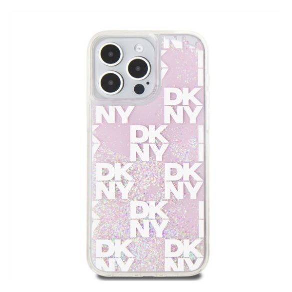 DKNY Liquid Glitter Checkered Pattern iPhone 15 Pro Max hátlap tok, rózsaszín