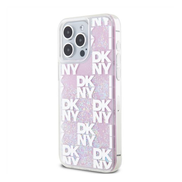 DKNY Liquid Glitter Checkered Pattern iPhone 15 Pro Max hátlap tok, rózsaszín