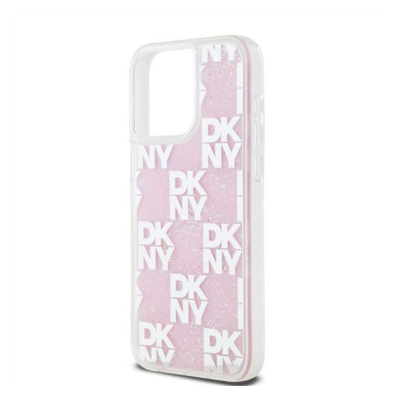 DKNY Liquid Glitter Checkered Pattern iPhone 15 Pro Max hátlap tok, rózsaszín