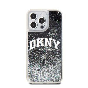 DKNY Liquid Glitter Arch Logo iPhone 14 Pro hátlap tok, fekete