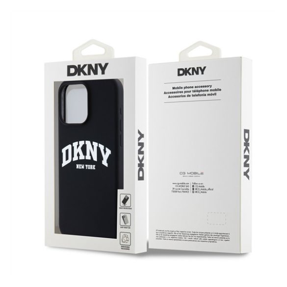 DKNY Liquid Silicone Arch Logo iPhone 14 Pro Magsafe hátlap tok, fekete