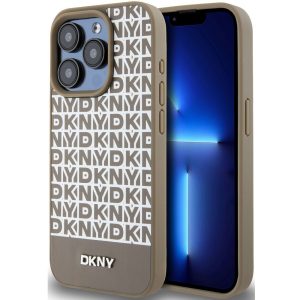 DKNY PU Leather Repeat Pattern Bottom Stripe Apple iPhone 12/12 Pro Magsafe kompatibilis hátlap tok, barna