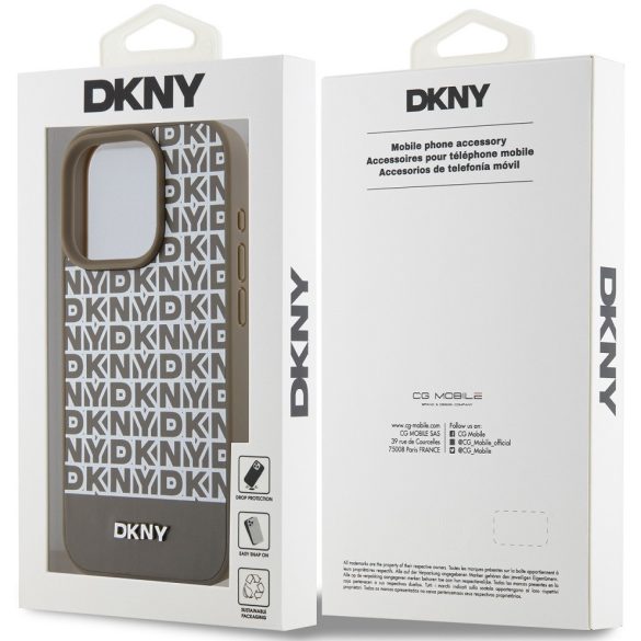 DKNY PU Leather Repeat Pattern Bottom Stripe Apple iPhone 12/12 Pro Magsafe kompatibilis hátlap tok, barna