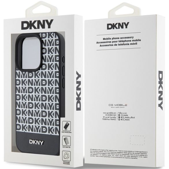 DKNY PU Leather Repeat Pattern Bottom Stripe Apple iPhone 12/12 Pro Magsafe kompatibilis hátlap tok, fekete