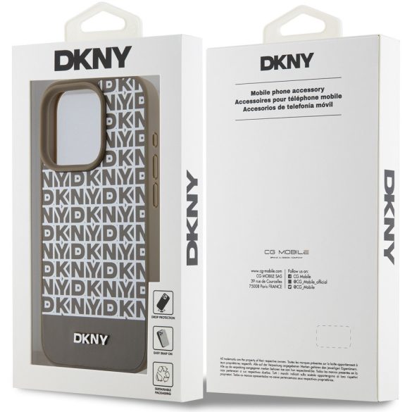 DKNY PU Leather Repeat Pattern Bottom Stripe Apple iPhone 13 Pro Magsafe kompatibilis hátlap tok, barna