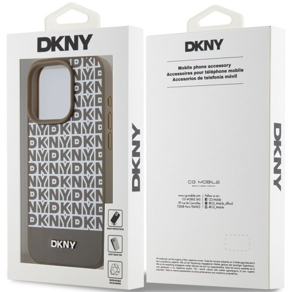 DKNY PU Leather Repeat Pattern Bottom Stripe Apple iPhone 13 Pro Max Magsafe kompatibilis hátlap tok, barna