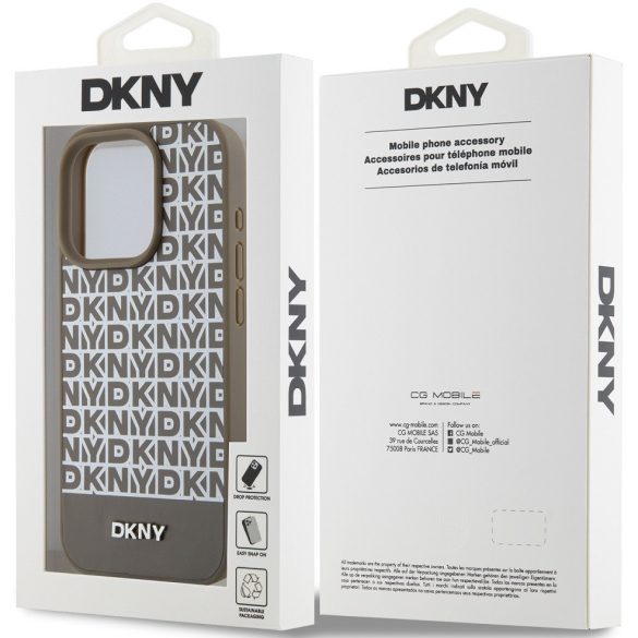 DKNY PU Leather Repeat Pattern Bottom Stripe Apple iPhone 14 Pro Magsafe kompatibilis hátlap tok, barna