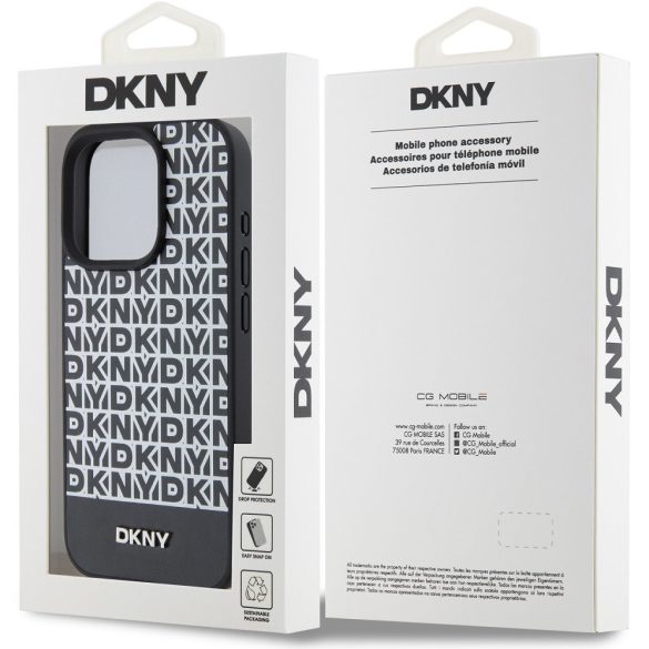 DKNY PU Leather Repeat Pattern Bottom Stripe Apple iPhone 14 Pro Max Magsafe kompatibilis hátlap tok, fekete