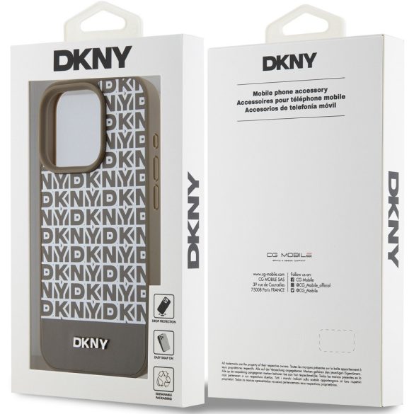 DKNY PU Leather Repeat Pattern Bottom Stripe Apple iPhone 15 Pro Max Magsafe kompatibilis hátlap tok, barna