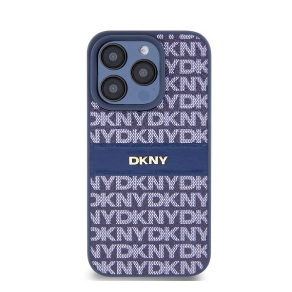 DKNY PU Leather Repeat Pattern Tonal Stripe Apple iPhone 15 Pro Max hátlap tok, kék