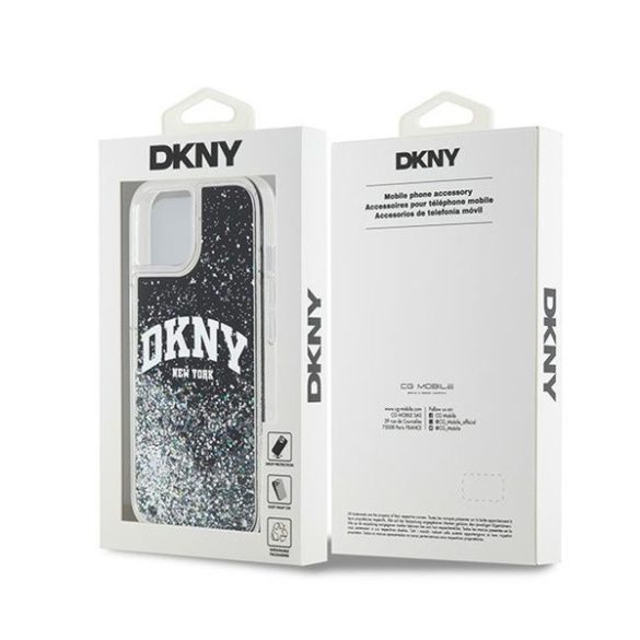 DKNY Liquid Glitter Arch Logo Apple iPhone 15 Plus / 14 Plus hátlap tok, fekete