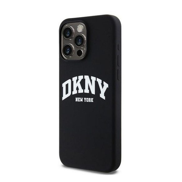 DKNY Liquid Silicone White Printed Logo Apple iPhone 13 Pro Max Magsafe hátlap tok, fekete