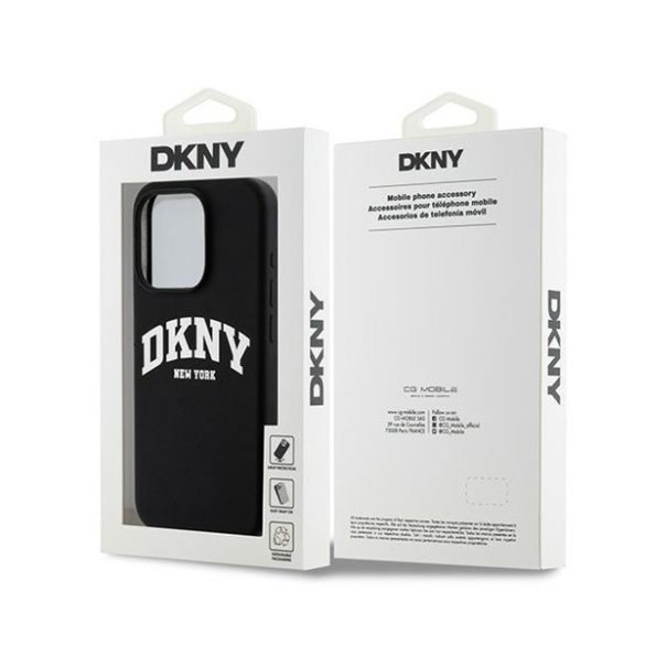 DKNY Liquid Silicone White Printed Logo Apple iPhone 13 Pro / 13 Magsafe hátlap tok, fekete