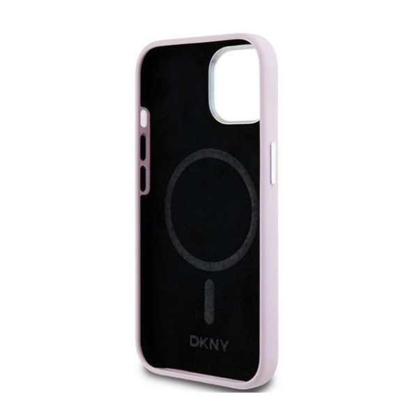 DKNY Liquid Silicone Small Metal Logo Apple iPhone 15 Plus / 14 Plus Magsafe hátlap tok, rózsaszín