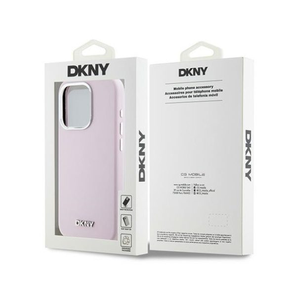 DKNY Liquid Silicone Small Metal Logo Apple iPhone 14 Pro Magsafe hátlap tok, rózsaszín