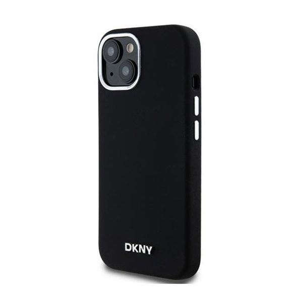 DKNY Liquid Silicone Small Metal Logo Apple iPhone 15 Plus / 14 Plus Magsafe hátlap tok, fekete