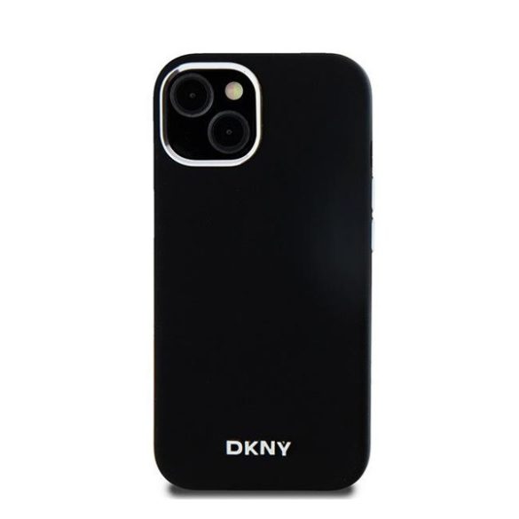 DKNY Liquid Silicone Small Metal Logo Apple iPhone 15 Plus / 14 Plus Magsafe hátlap tok, fekete