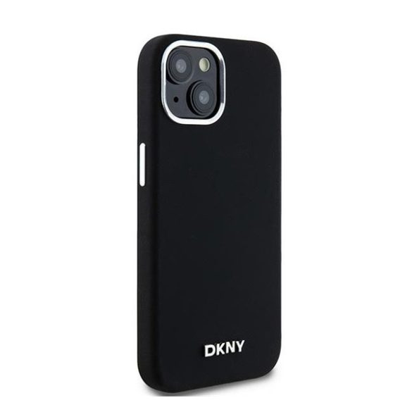 DKNY Liquid Silicone Small Metal Logo Apple iPhone 15 Plus / 14 Plus Magsafe hátlap tok, fekete