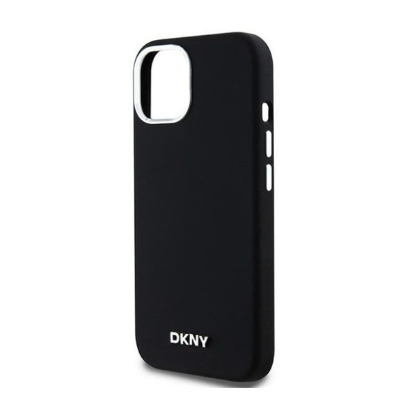 DKNY Liquid Silicone Small Metal Logo Apple iPhone 15 Plus / 14 Plus Magsafe hátlap tok, fekete