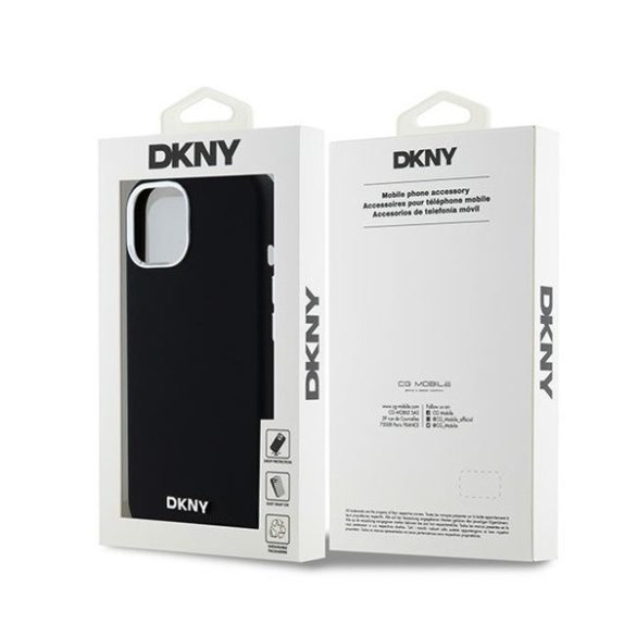 DKNY Liquid Silicone Small Metal Logo Apple iPhone 15 Plus / 14 Plus Magsafe hátlap tok, fekete