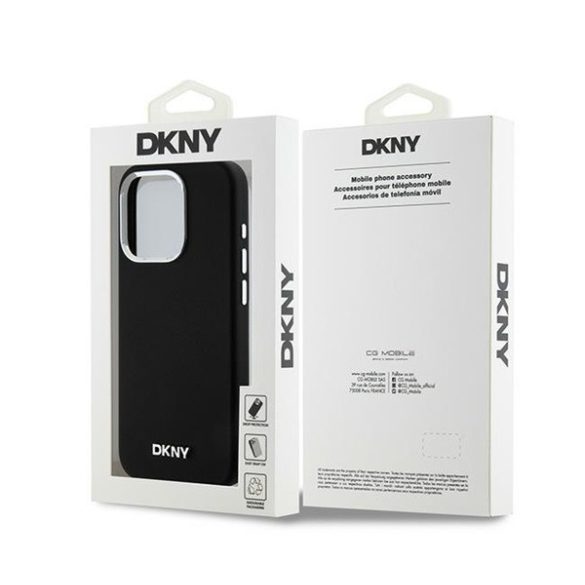 DKNY Liquid Silicone Small Metal Log Apple iPhone 14 Pro Magsafe hátlap tok, fekete