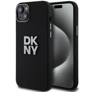 DKNY Liquid Silicone Metal Logo Apple iPhone 15 / 14 / 13 hátlap tok, fekete