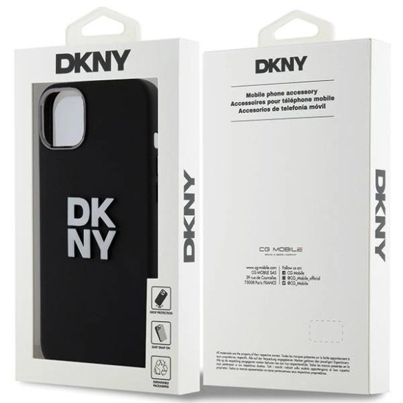 DKNY Liquid Silicone Metal Logo Apple iPhone 15 / 14 / 13 hátlap tok, fekete